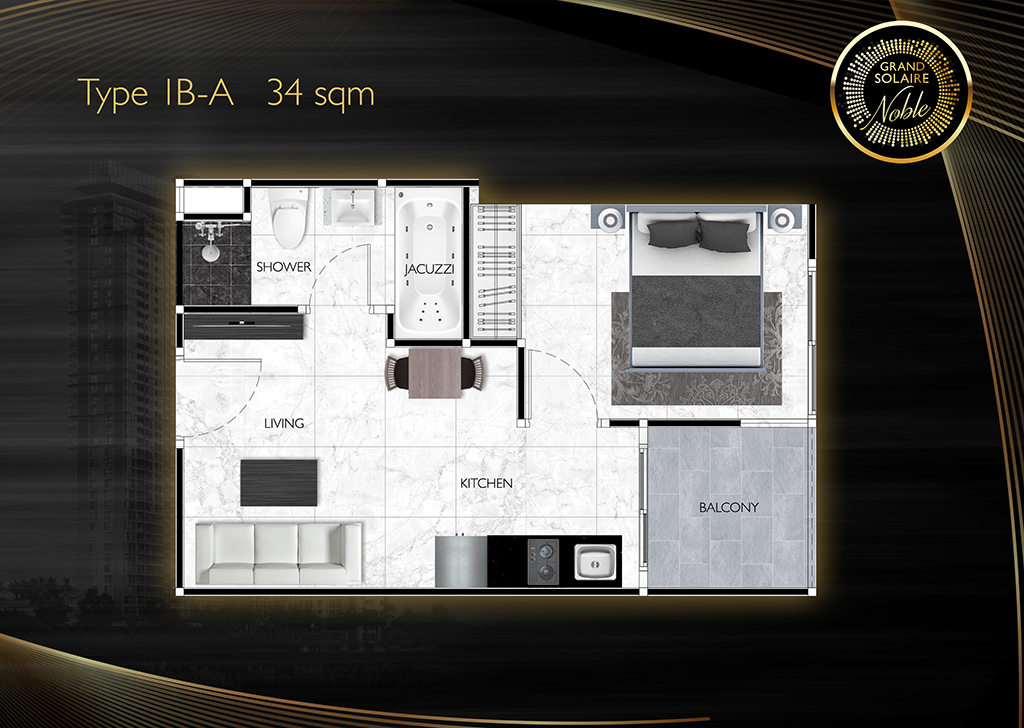 1 bed A — 34 sqm — from ฿5.066M