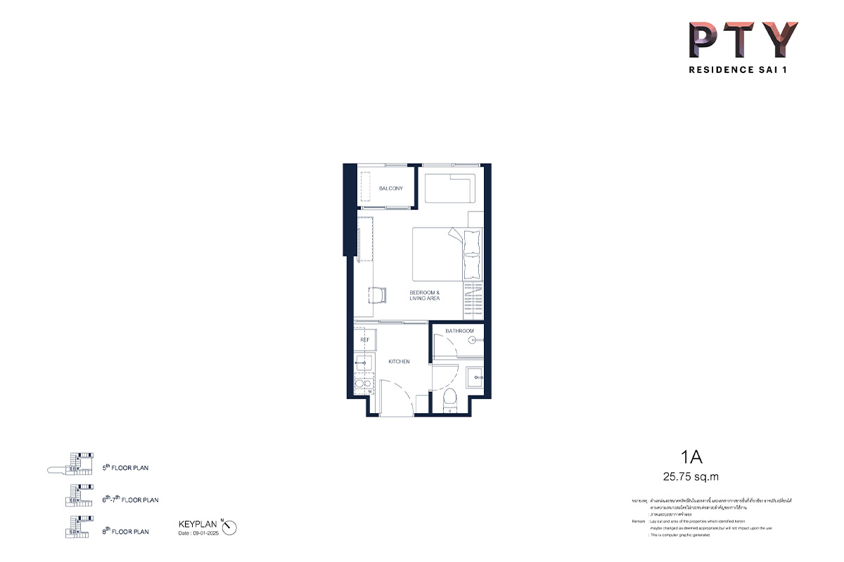 1 bed, 1 bath — 25.75–32.75 sqm