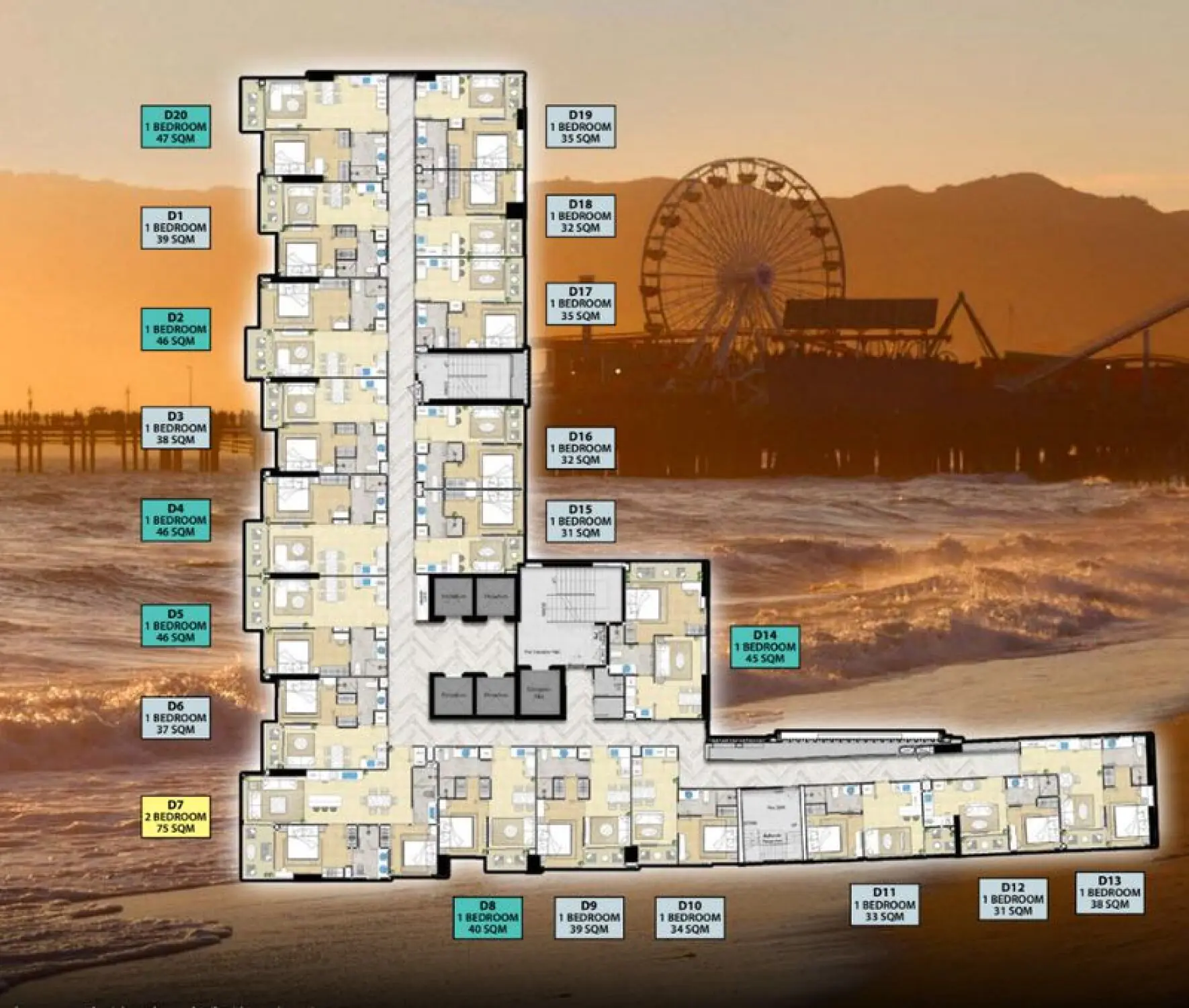 Riviera Malibu Residences 1BR Sea view, 9th Floor