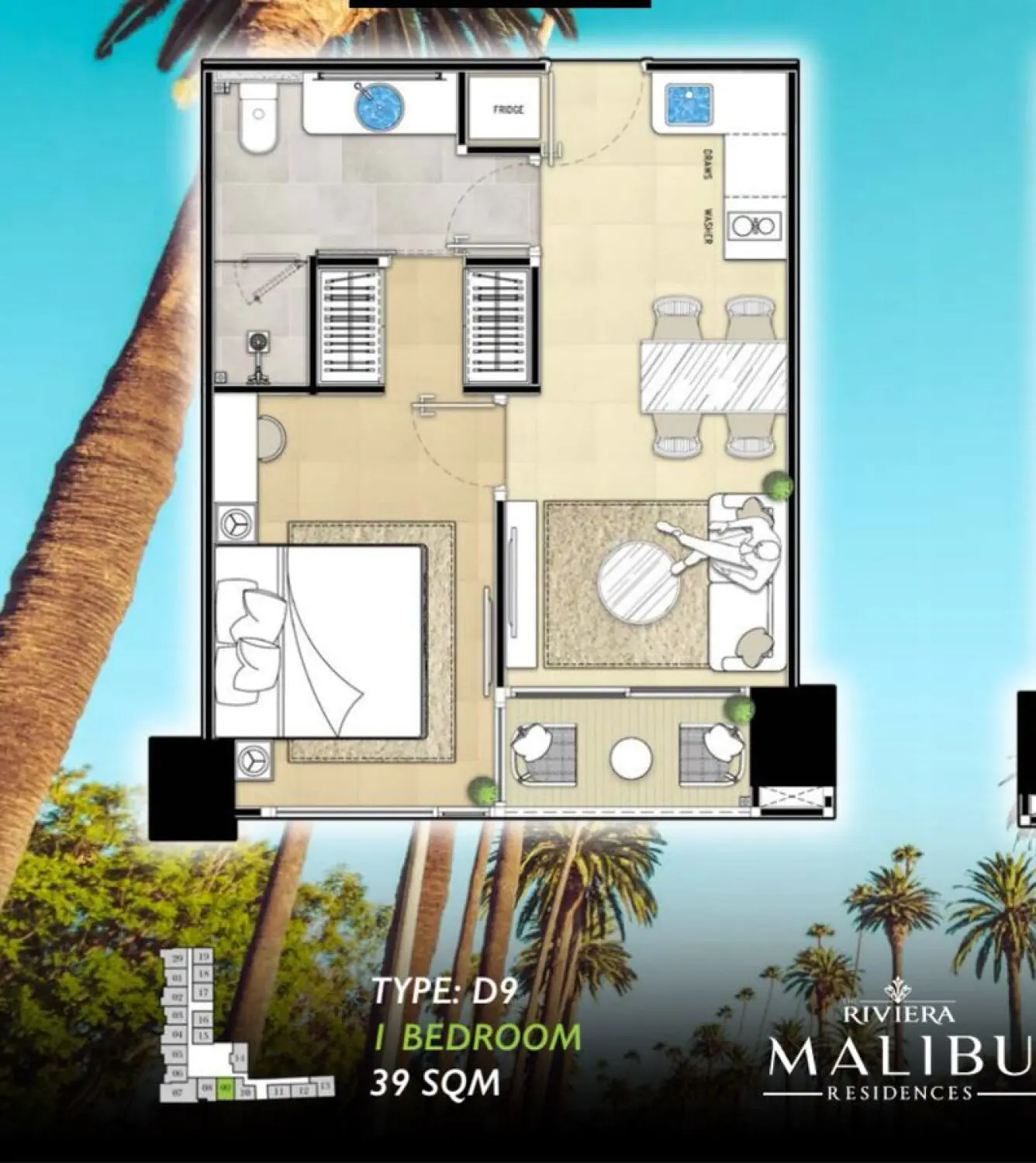 Riviera Malibu Residences 1BR Sea view, 9th Floor