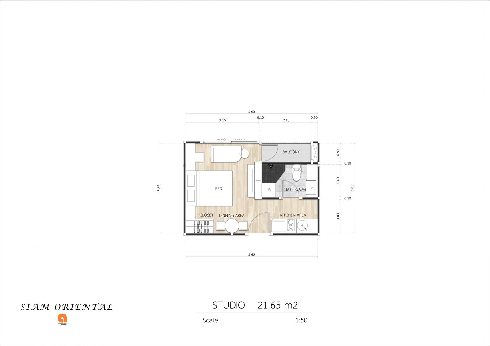 Studio, 1 bath — 21.65–27.50 sqm