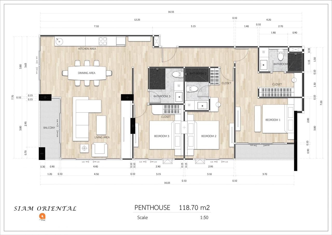 Penthouse, 3 bed, 3 bath — 118.70 sqm