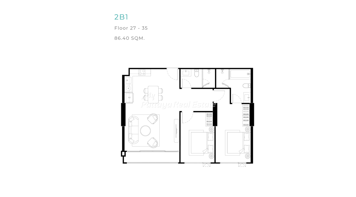 2B1 — 85.3–86.4 sqm — from ~฿22.99M