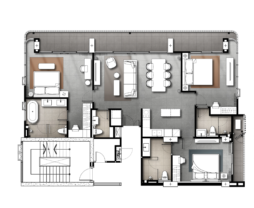 3 bedroom (Type C) — 153.55–164.61 sqm — from ~฿27.5M