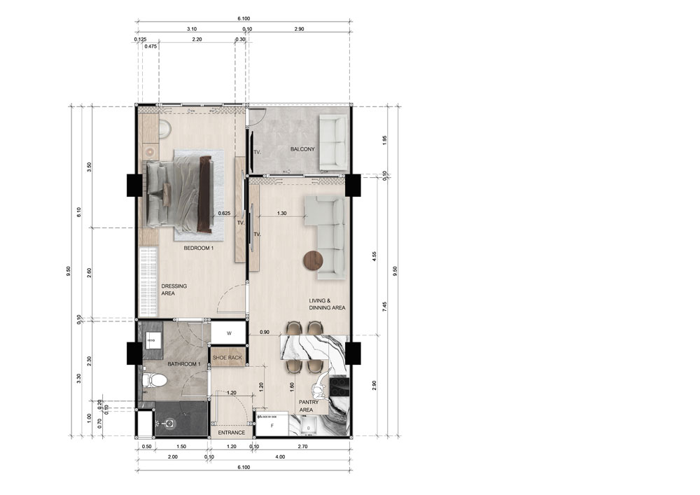 Type C — 1 bed, 1 bath, ~59 sqm — from ฿4.4M