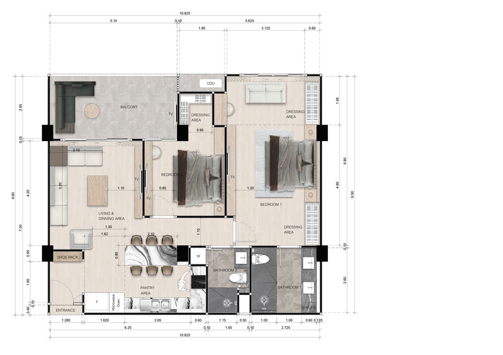 Type B — 2 bed, 2 bath, ~104–110 sqm — from ฿8.5M